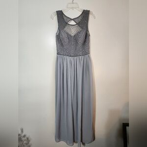 David's Bridal Gray Beaded Maxi Dress